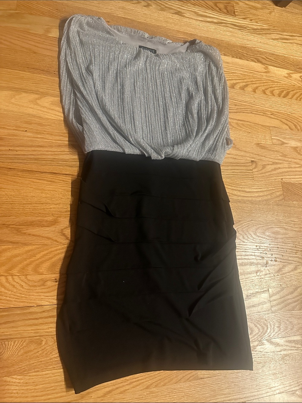 Enfocus Studio Silver and Black Two-Tone Midi Dress